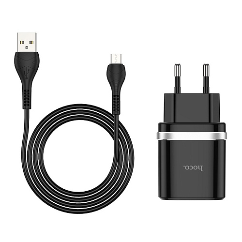 Сетевое зарядное устройство, 1 USB 3.0A (C12Q), HOCO, Micro, черный