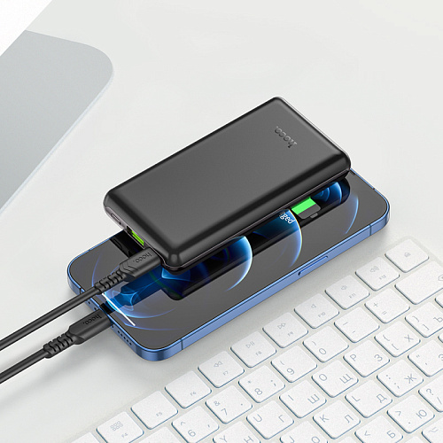 Универсальный Доп. Аккумулятор 10000mAh, Q7, HOCO, выход 1 USB (18W), 1 PD (20W), вход Type-C, черный