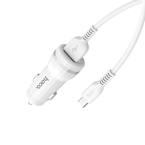 Автомобильное зарядное устройство, 2 USB 2.4A (Z27), usb cable micro, HOCO, белый