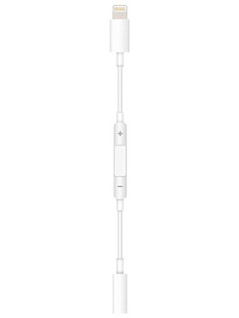 Переходник Lightning to наушники Jack, без bluetooth, музыка+кнопки регулировки громкости, белый