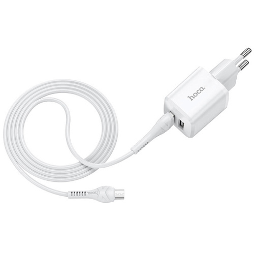 Сетевое зарядное устройство, 2 USB 2.4A 12W (N8), HOCO, Micro, Умная зарядка, белый
