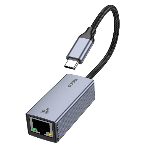 Type-C интернет адаптер , сетевой стандарт: 10/100/1000Mbps, UA37, HOCO, серый