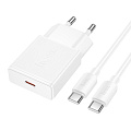 Сетевое зарядное устройство, 1 PD 20W (N72), HOCO, Type-C to Type-C, белый