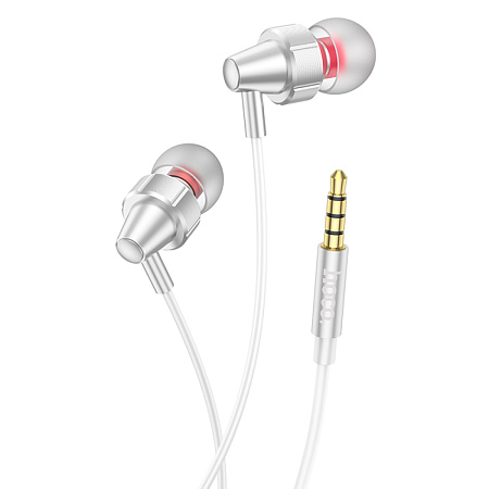 Проводные наушники M90, Delight wire-controlled earphones with microphone, HOCO, вакуумные, серебро