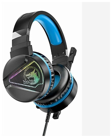 Проводные наушники W104, HOCO, игровые с микрофоном, черные с синим