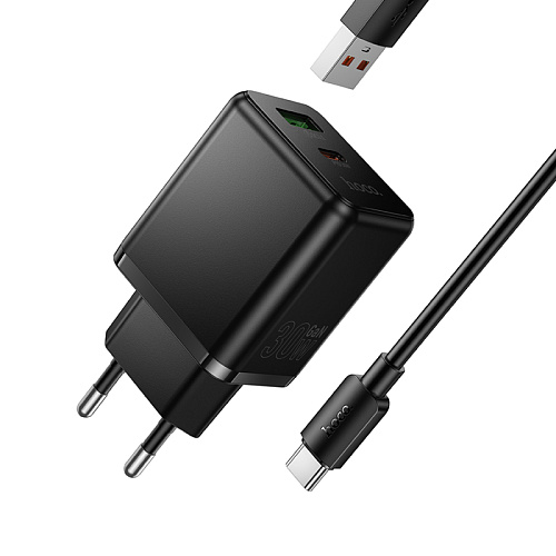 Сетевое зарядное устройство, 1 PD 30W + 1 USB 3.0 QC (C157A), HOCO, Type-C, черный