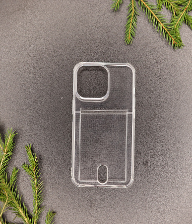 Чехол силиконовый для iPhone 13 Pro (6.1), с карманом для карт, X-CASE, прозрачный