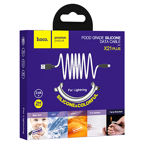 USB дата кабель Lightning, HOCO, X21 Plus, 2М, силиконовый, черно-белый