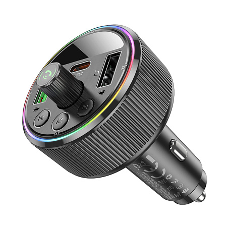 Bluetooth FM модулятор, E82, HOCO, 1 PD (30W), 1 USB (QC), черный