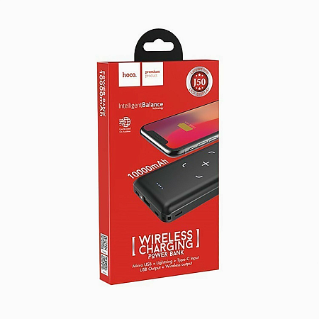 Универсальный Доп. Аккумулятор 10000mAh, J50, HOCO, c беспроводной зарядкой черный
