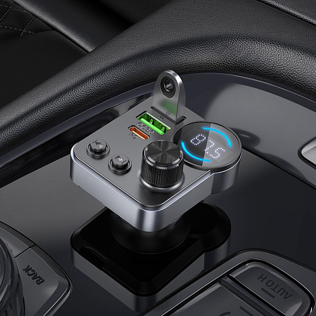 Bluetooth FM модулятор, E86, HOCO, 1 USB QC3.0+1 PD (30Вт)+1 USB 5V/0.5A, черный