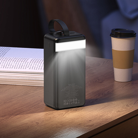 Универсальный Доп. Аккумулятор 60000mAh, J123C, HOCO, 1 USB-A (22.5W)+2 USB-A+1 PD (20W), вход  TC/Mic/Lig, черный