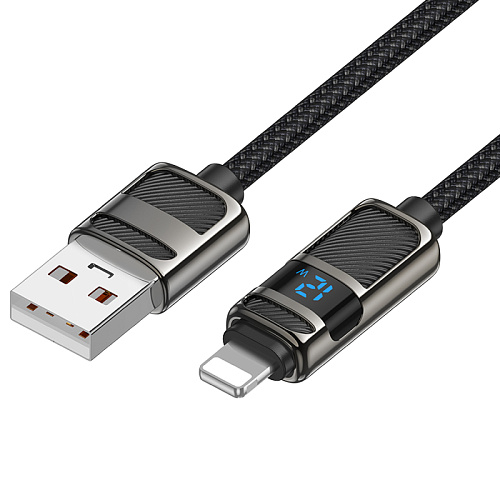 USB дата кабель Lightning, HOCO, U137, 1.2м, с дисплеем, черный