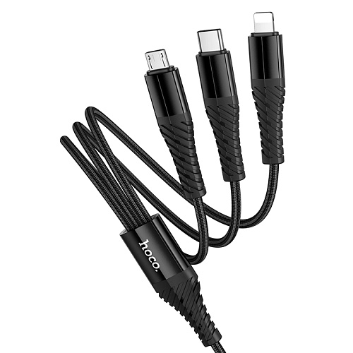 Кабель с USB/Type-C на Lightning+Micro+Type-C, X123, HOCO, черный