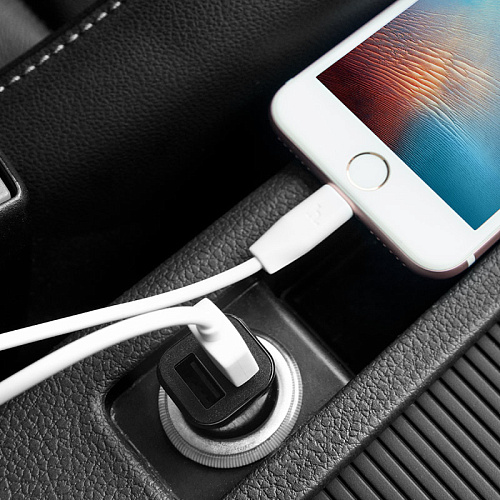 Автомобильное зарядное устройство, 2 USB 2.4A (Z12), usb cable lightning, HOCO, белый