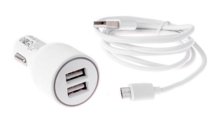 АЗУ 2 USB 2.1A, micro usb дата кабель, белый