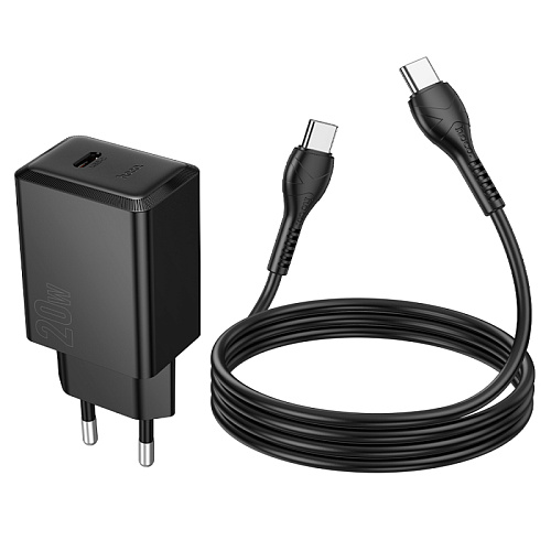 Сетевое зарядное устройство, 1 PD 20W (N68), HOCO, Type-C to Type-C, черный
