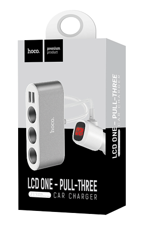 Разветвитель прикуривателя на 2 USB+ 3 прикуривателя (display), Z13, Hoco, белый