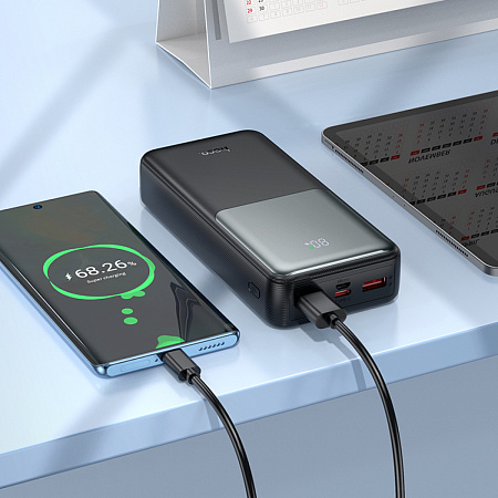 Универсальный Доп. Аккумулятор 20000mAh, J136A, HOCO, выход: 2 USB (22.5W)+1 PD (20W) с дисплеем, черный