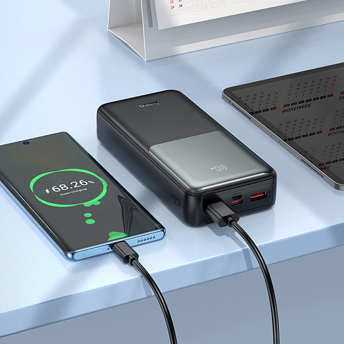 Универсальный Доп. Аккумулятор 20000mAh, J136A, HOCO, выход: 2 USB (22.5W)+1 PD (20W) с дисплеем, черный