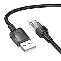 USB дата кабель Lightning, HOCO, U129, 1.2м, черный с прозрачным