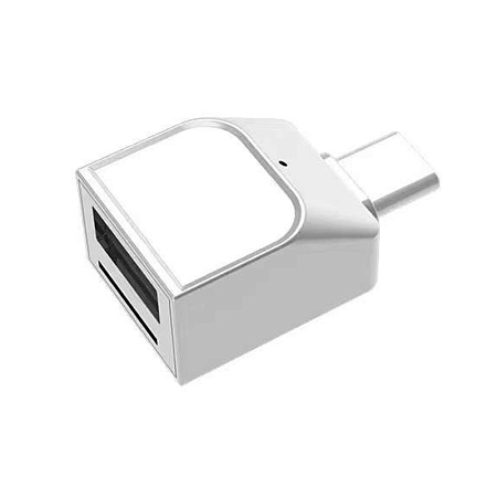 Картридер Type-C на Micro SD+OTG (USB 3.0), металл, серебро