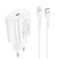 Сетевое зарядное устройство, 1 PD 25W (N22), HOCO, Type-C to Lightning, Безопасный сертификат, белый