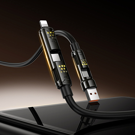 USB дата кабель 4 в 1, USB/Type-C to Lightning/Type-C, 240W, U143, HOCO, черный