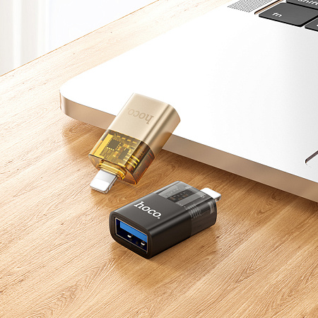 Переходник OTG Lightning, Lightning (папа) на USB (мама), UA36, HOCO, черный