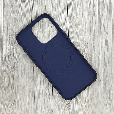 Чехол-накладка для iPhone 15 Pro Max, тканевый, магнитный (MagSafe), без лого, X-CASE, темно-синий