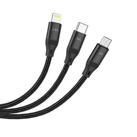 USB дата кабель Lightning+Micro+Type-C, HOCO, U104, Fast Charge, черный