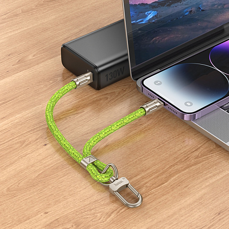 Регулируемый короткий шнурок Elegant series с зарядкой Type-C to Lightning, GH5, Hoco, флуоресцентный зеленый