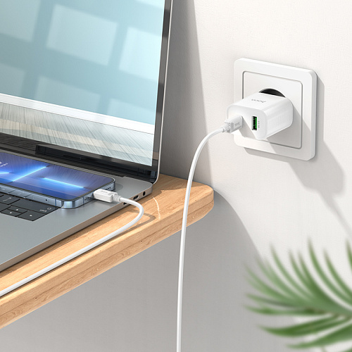 Сетевое зарядное устройство, 1 PD 20W + 1 USB 3.0 QC (C80A Plus), HOCO, Type-C to Lightning, белый
