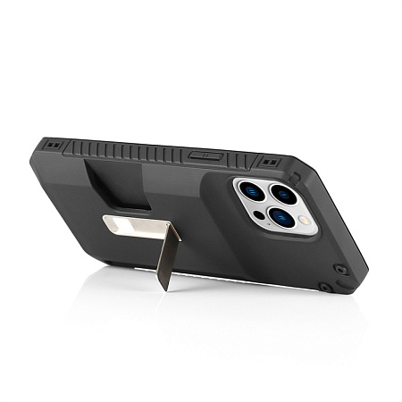 Чехол силиконовый для iPhone 14 Pro Max (6.7), с карманом для карты, противоударный с подставкой, DU DU, черный