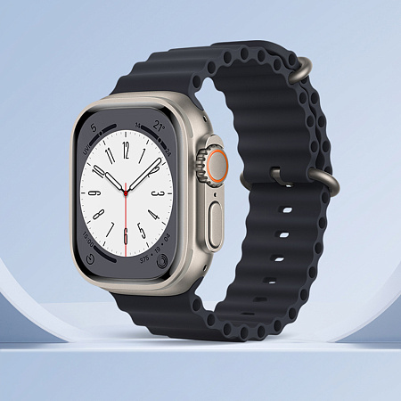 Ремешок на руку для Apple Watch 44/45/46/49 мм, HOCO, WA12, силиконовый ребристый, черный
