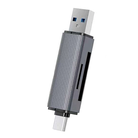 Картридер USB 3.0/Type-C на micro SD+SD, серый