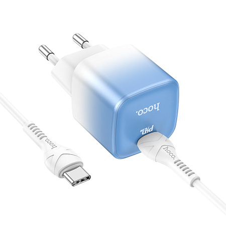 Сетевое зарядное устройство, 1 PD 20W + 1 USB 3.0 QC (C101A), HOCO, Type-C to Type-C, голубой с белым