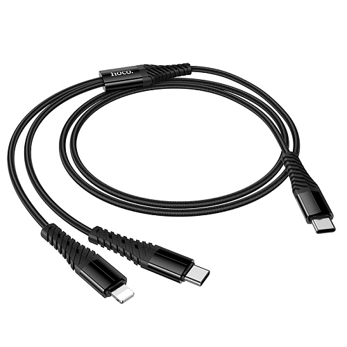 Кабель с 1 Type-C на 1 Type-C и 1 Lightning, X123, HOCO, 5V 3A, черный
