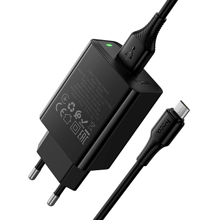 Сетевое зарядное устройство, 1 USB 3.0 QC (CS92A), HOCO, Micro, черный