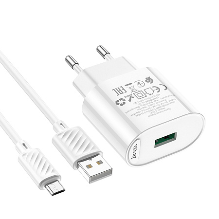 Сетевое зарядное устройство, 1 USB 3.0A 18W (C109A), HOCO, Micro, белый