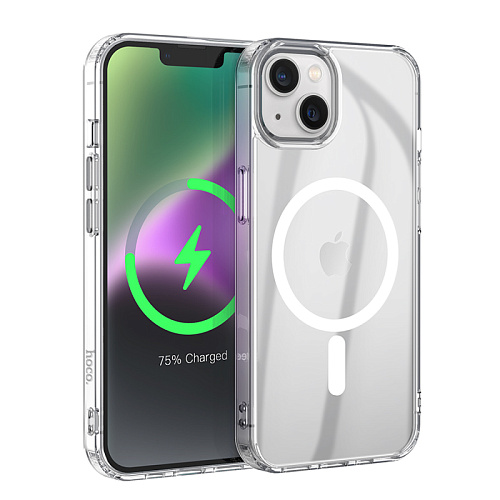 Чехол силиконовый для iPhone 14 Plus, Магнитный (MagSafe), HOCO, прозрачный