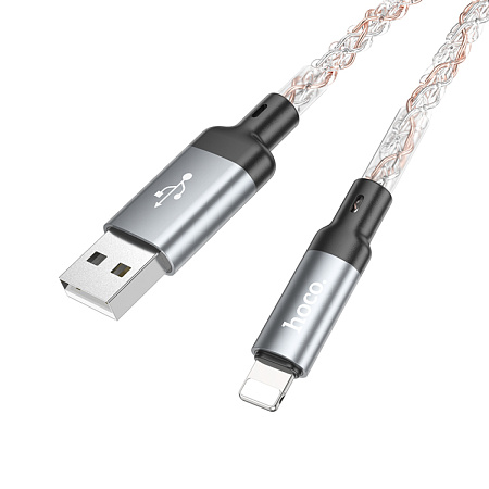USB дата кабель Lightning, HOCO, U112, 1м, светящийся, серый