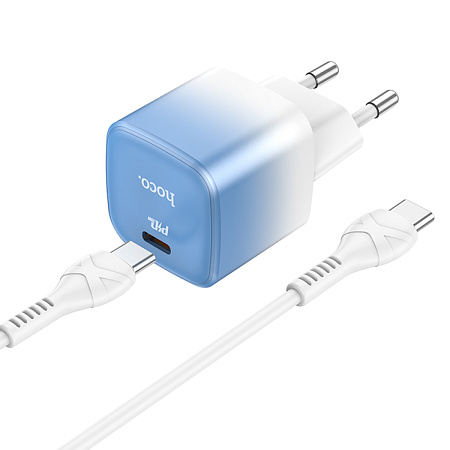 Сетевое зарядное устройство, 1 PD 20W + 1 USB 3.0 QC (C101A), HOCO, Type-C to Type-C, голубой с белым