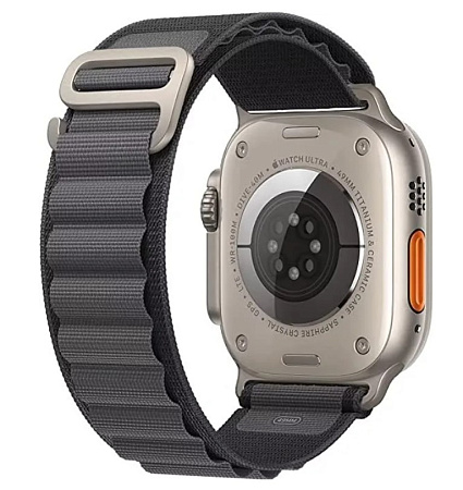 Ремешок на руку для Apple Watch 42/44/45/49 мм, тканевый, серый