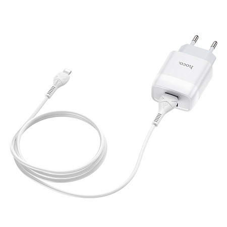 Сетевое зарядное устройство, 2 USB 2.4A (C73A), HOCO, Lightning, белый