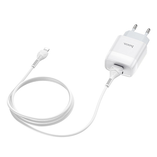 Сетевое зарядное устройство, 2 USB 2.4A (C73A), HOCO, Lightning, белый