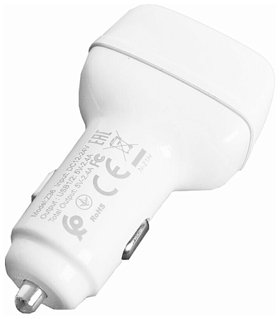 Автомобильное зарядное устройство, 2 USB 2.4A (Z36), usb cable Type-C, HOCO, белый