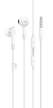 Проводные наушники M93, Wire control earphones with microphone, HOCO, белые