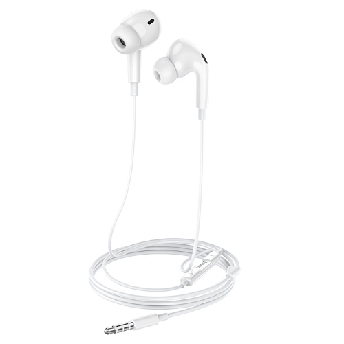 Проводные наушники M101 Pro, Crystal joy wire-controlled, HOCO, вакуумные с микрофоном, белые
