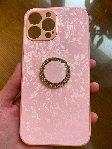 Чехол силиконовый для iPhone 13 Pro Max (6.7), с подставкой кольцом на палец со стразами, X-CASE, розовый